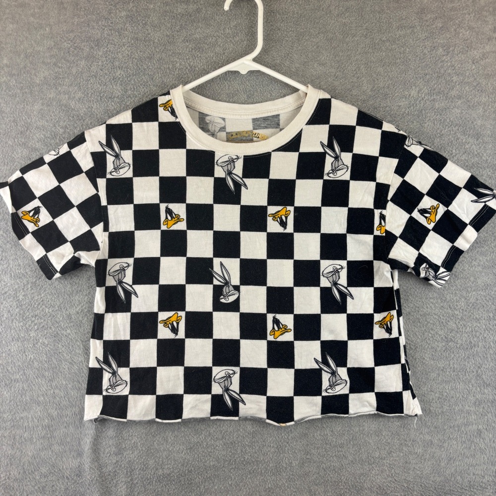 Looney Tunes Bugs Bunny Daffyā Duck Checkerboard Crop Top Pajama Shirt Womens M